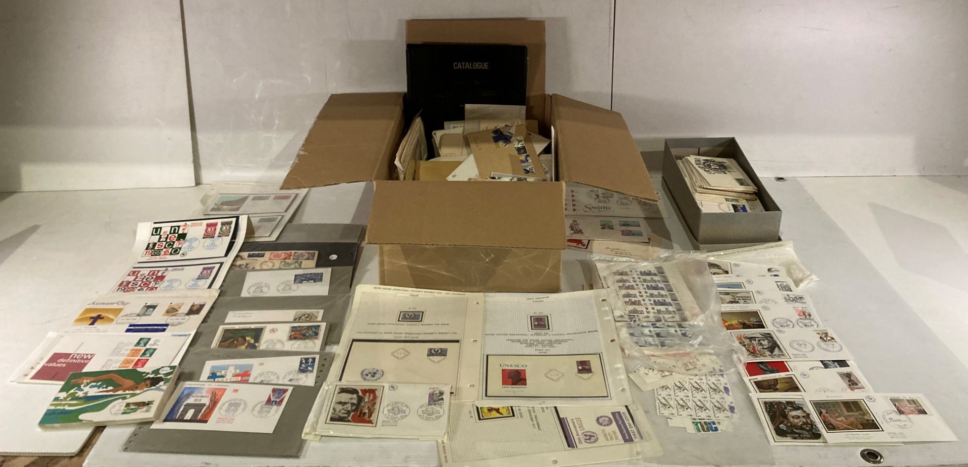 Contents to box - large quantity of First Day issue stamps (Saleroom location: S1T1)