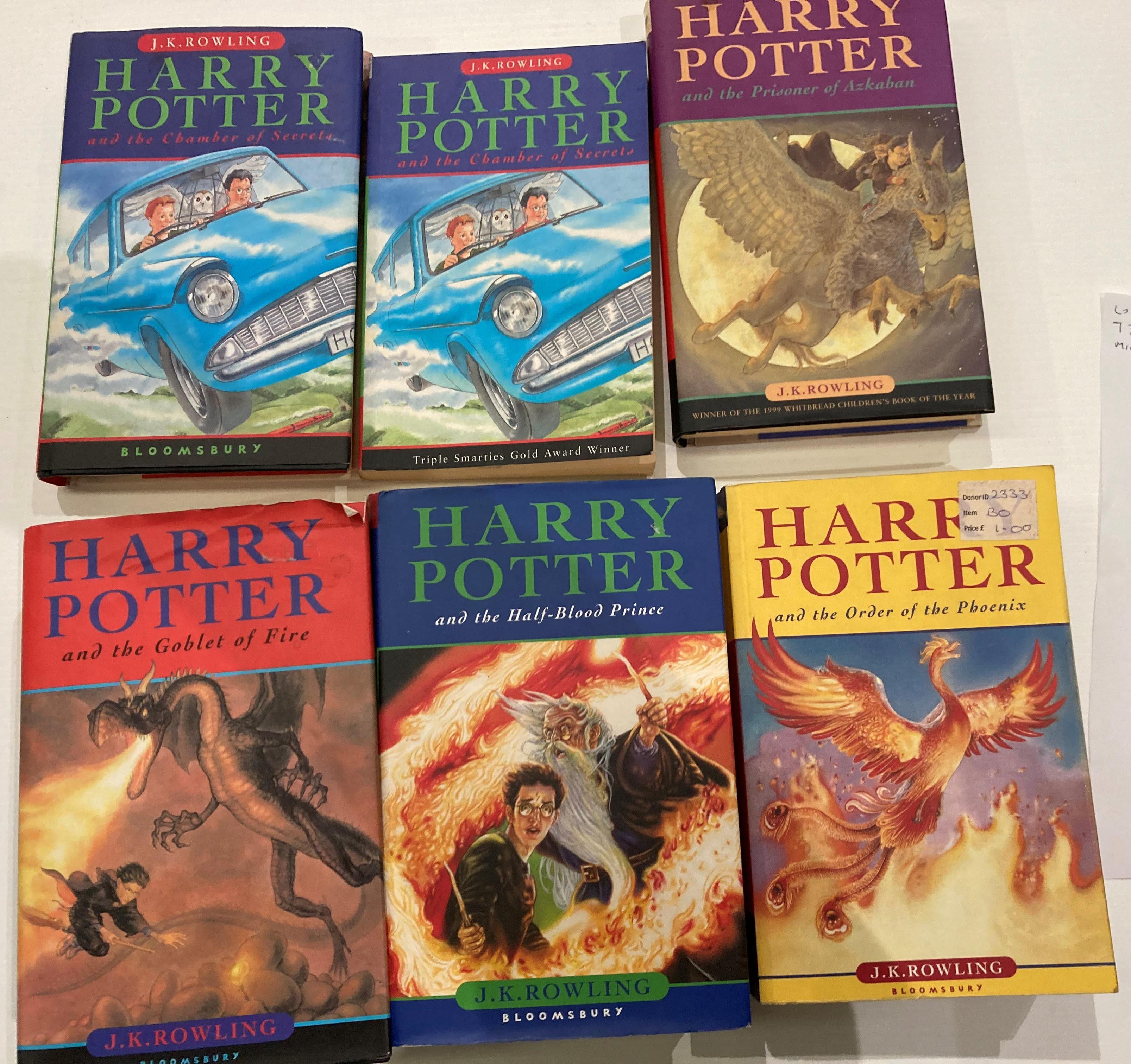 JK Rowling - six Harry Potter books including two copies of 'The Chamber of Secrets' hardback with