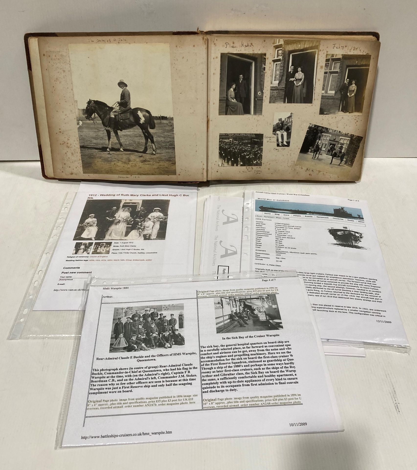 Photograph album and research relating to Rear Admiral Claude E. Buckle, Royal Navy.