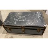 Grey fibre metal framed travel trunk, 92cm x 52cm x 34cm high,
