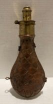 19th Century embossed English powder flask in copper and brass, stamped 'G & J.W.