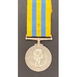 A Queens Korea medal and ribbon to 22463270 Pte. R Hatcher, the Welsh Regiment, wounded 24.5.