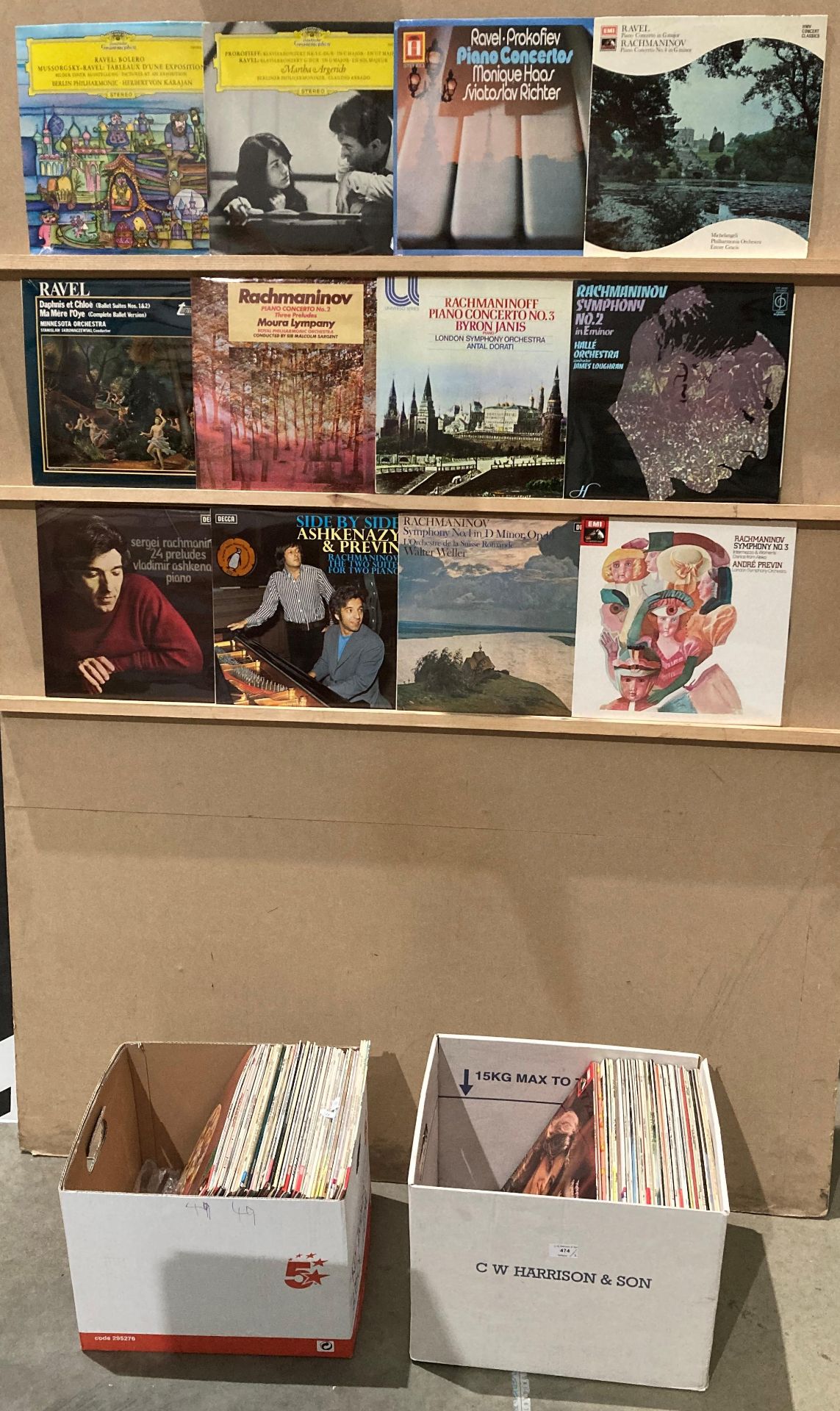 Contents to two boxes - approximately 100 assorted LPs classical music including Mendelson, Hayden,