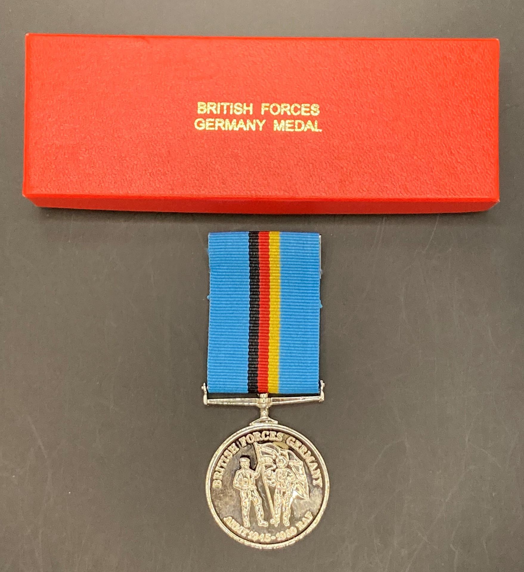 British Forces Germany Medal named to LT C.H. WHISTLER 1945-1946 RNVR in box of issue.