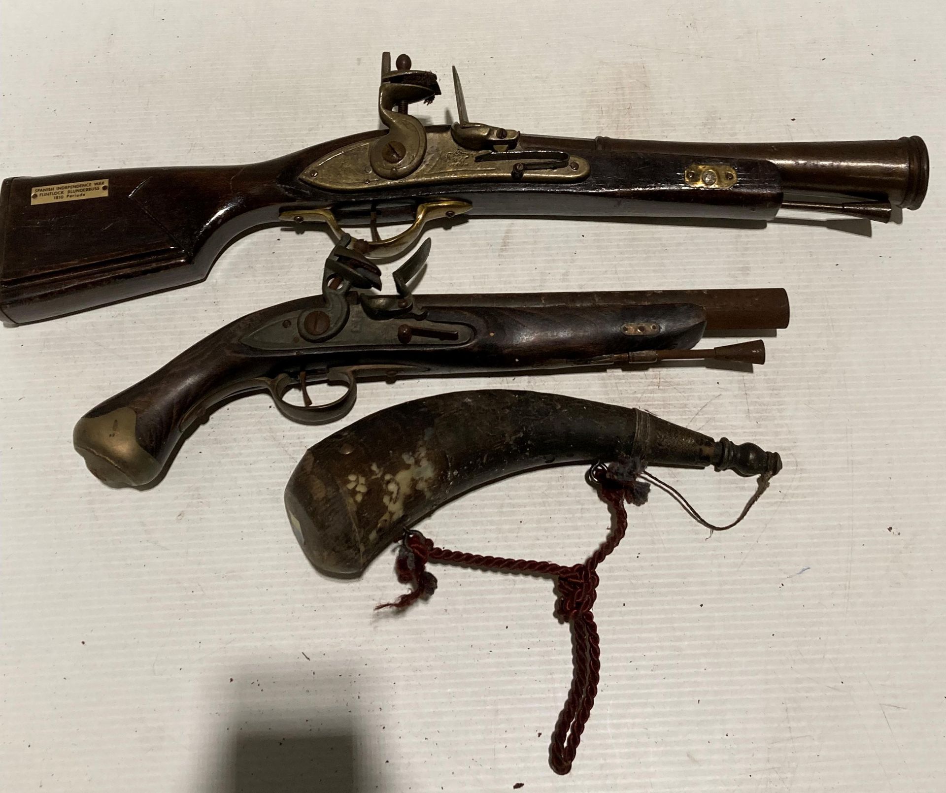 Three replica military items including Spanish Independence War Flintlock Blunderbuss,