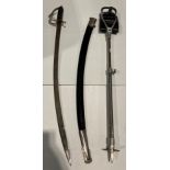 Reproduction military sabre sword and scabbard blade with prancing horse and pattern to blade,