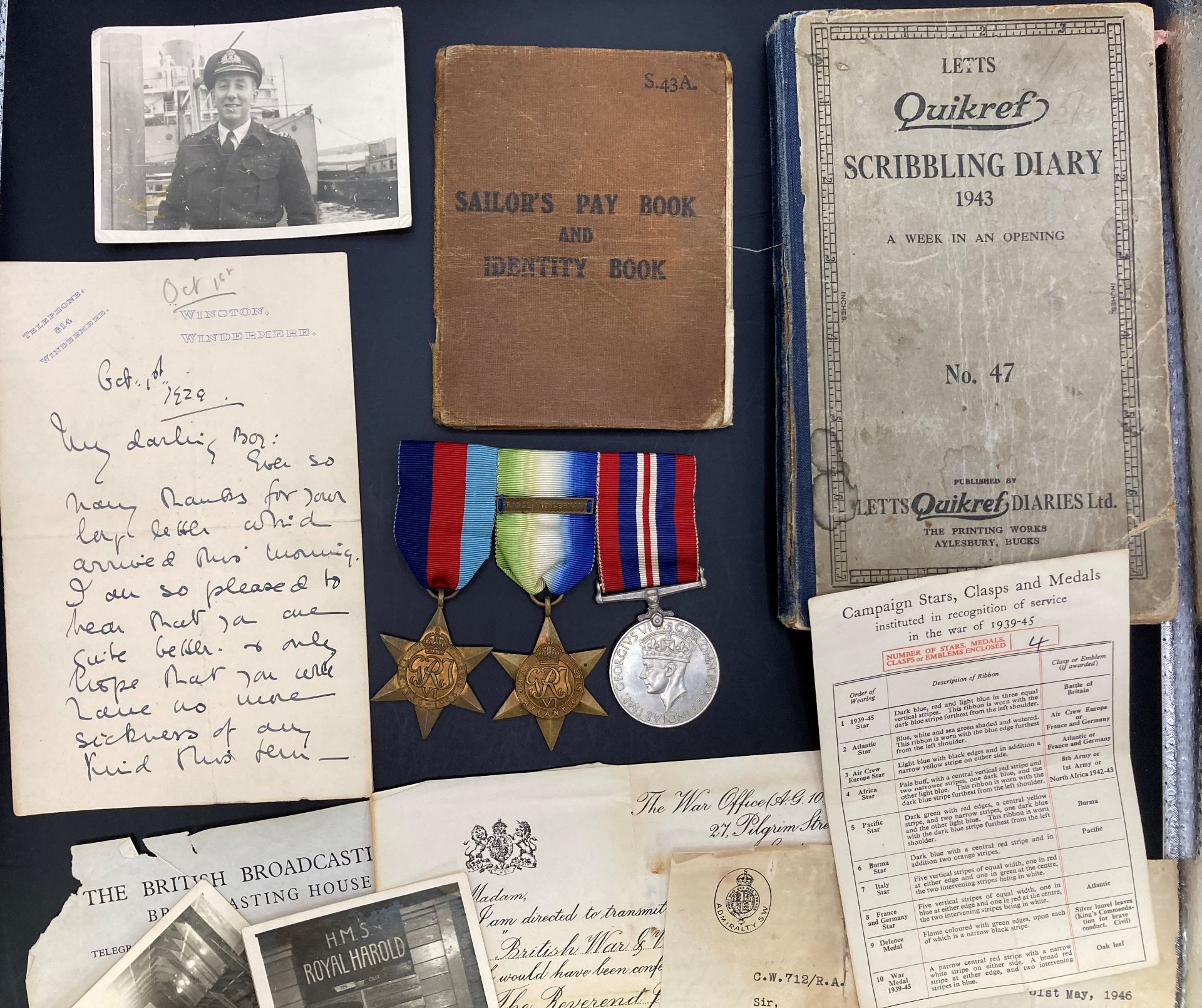 WW2 Atlantic Group with Original documents to an Officer in the Royal Naval Volunteer Reserve plus
