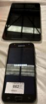 A Samsung Galaxy J3 phone and an Amazon Fire tablet (2) (both turn on,