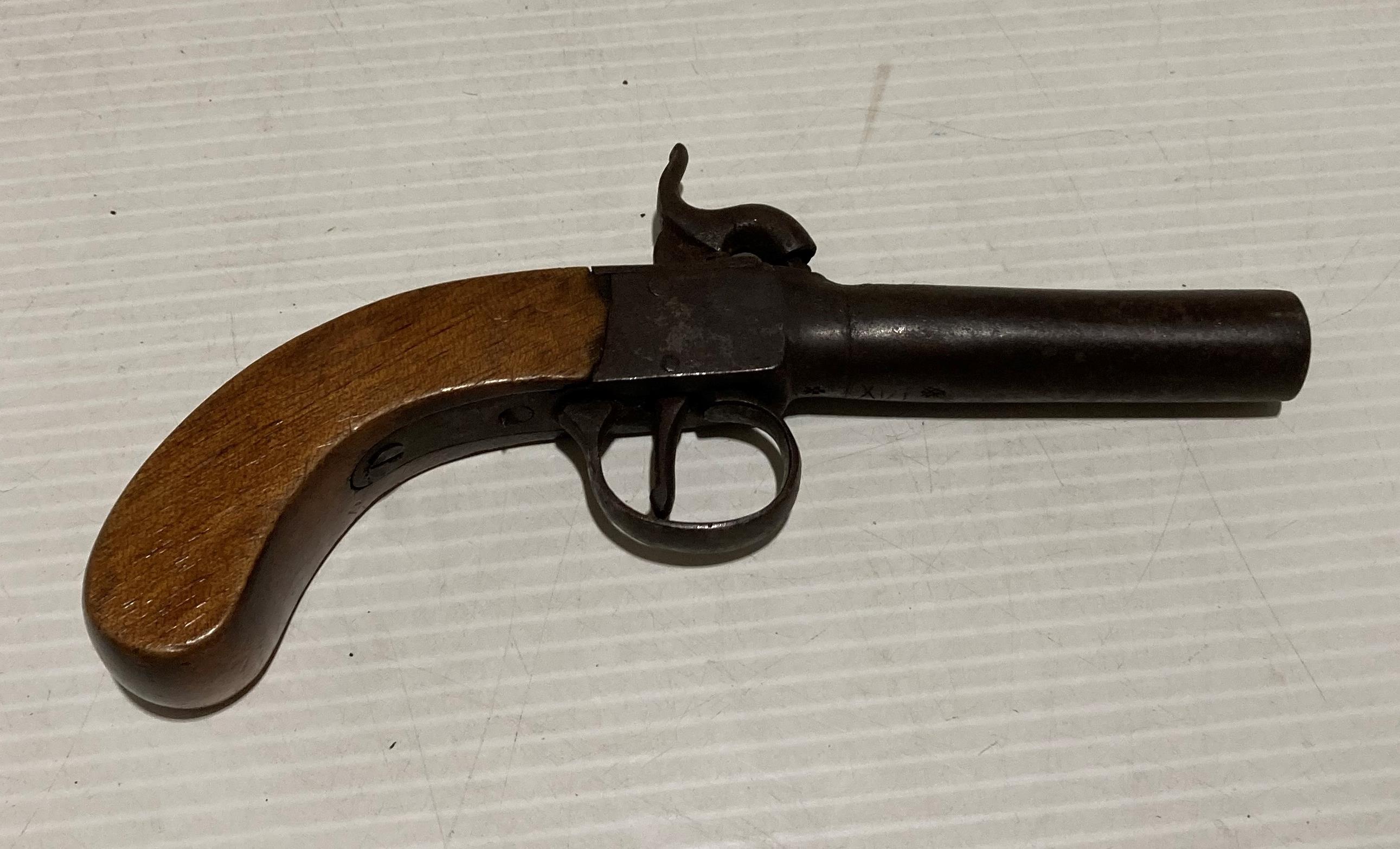 Antique percussion pocket pistol with stamp to underside of barrel,