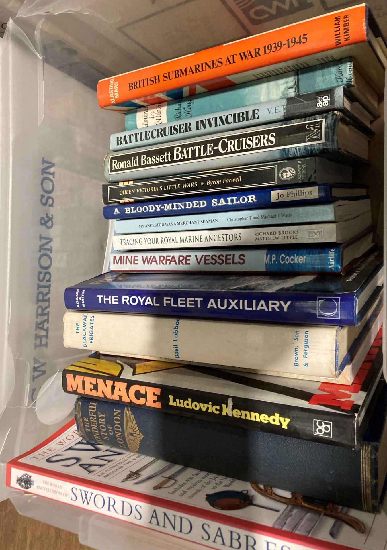 Contents to box and plastic crate - 35 books mainly maritime and naval related including Basil - Image 2 of 3