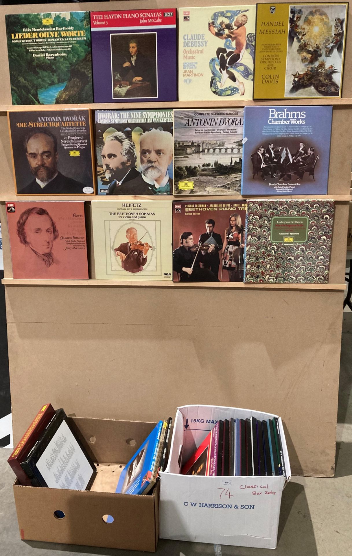 Contents to two boxes - 28 assorted classical LP box sets including Hayden, Chopin, Dvorak, Handel,
