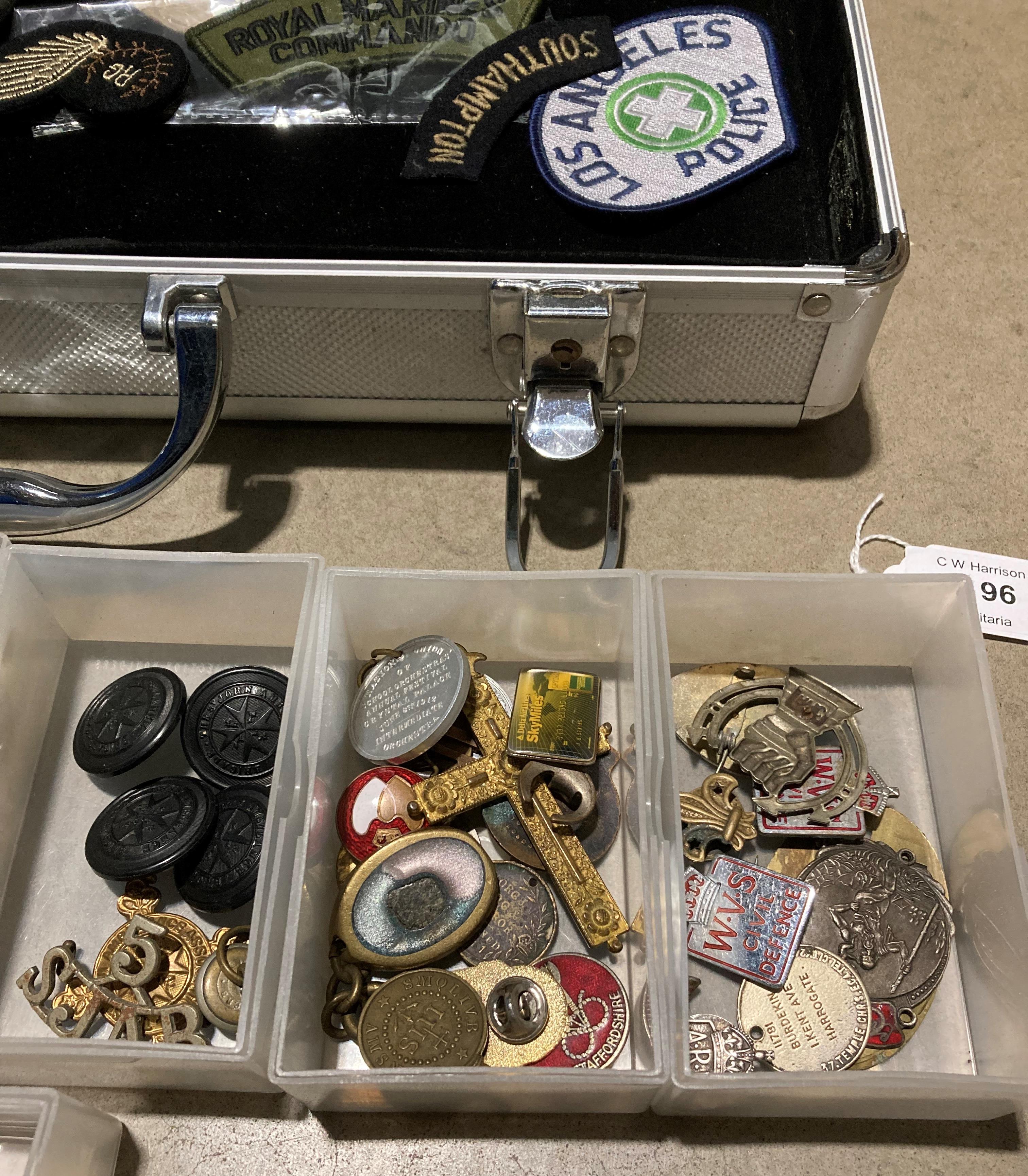 Aluminium case and contents - military and civil defence related badges, cap badges, buttons, - Image 3 of 5