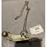 Silver coloured bosun's whistle/boatswain's call on chain (Saleroom location: S3 GC7)