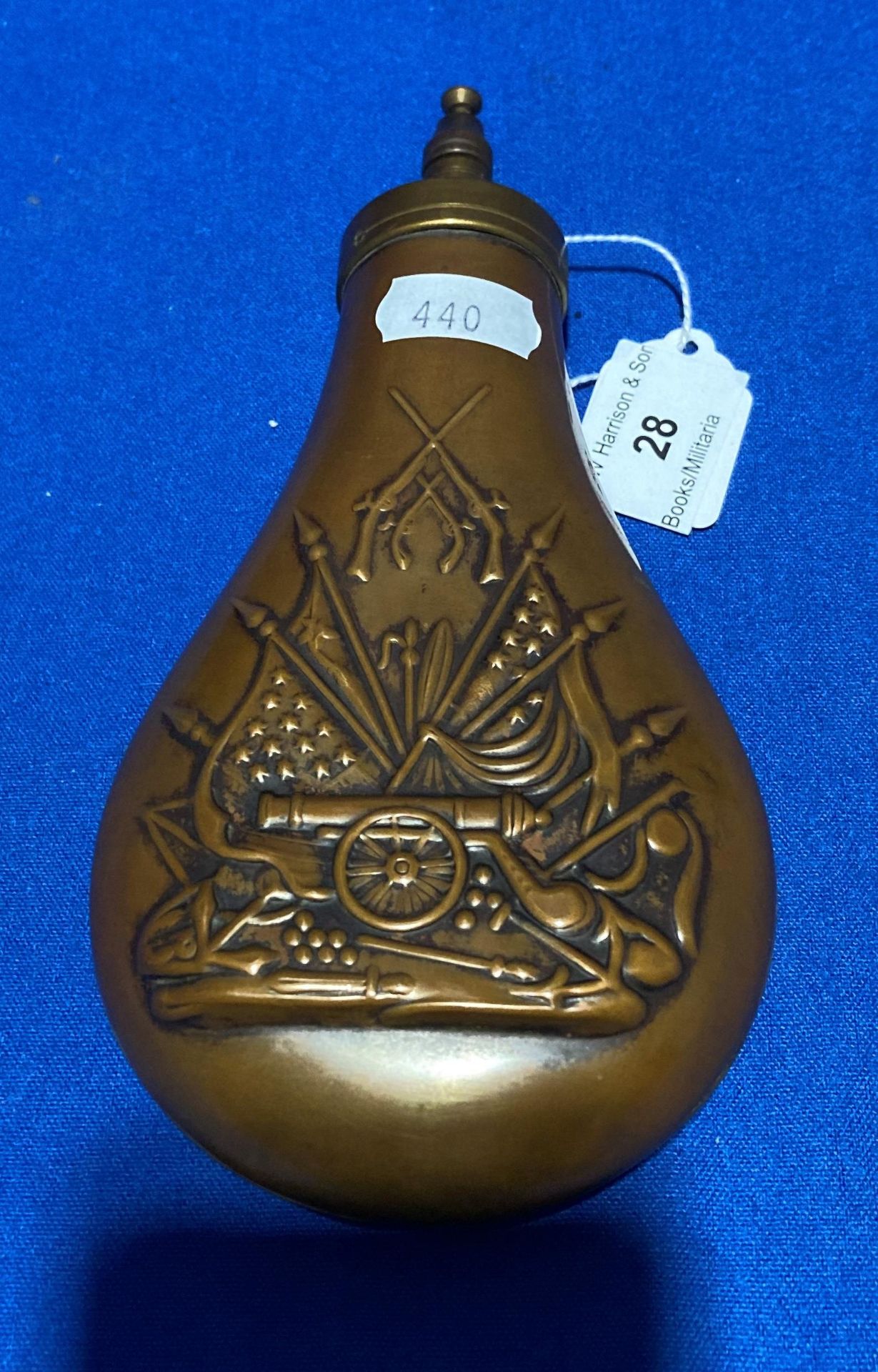 Small copper musket powder flask,