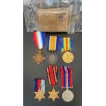 1914/15 Star, War Medal and Defence Medal complete with ribbons to 18363 Pte A Holland Bord R,