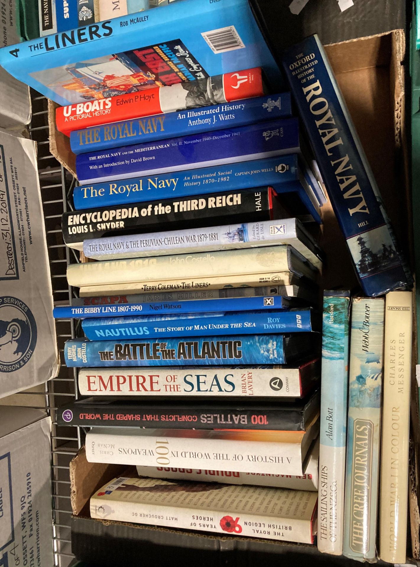 Contents to crate - 22 books relating to maritime, naval and other warfare, etc.
