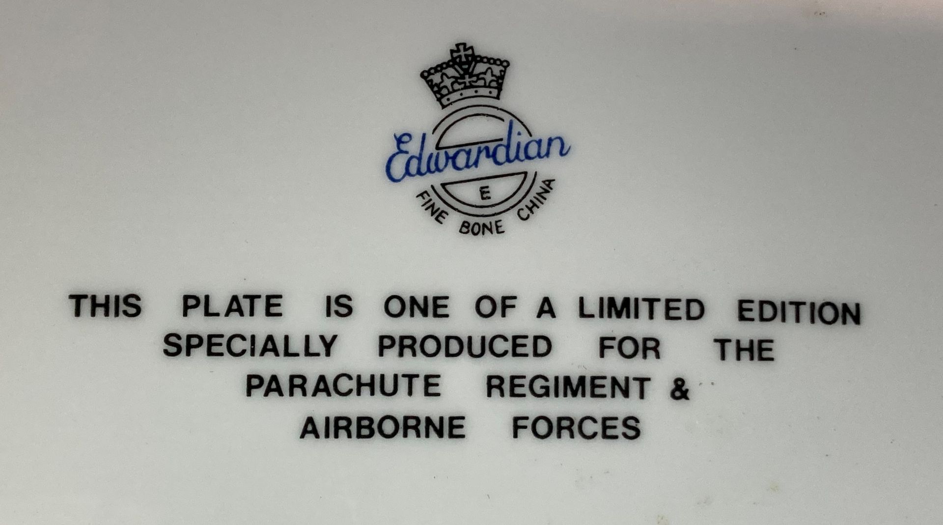 Edwardian fine bone china limited edition plate specially produced for the Parachute Regiment and - Image 3 of 3