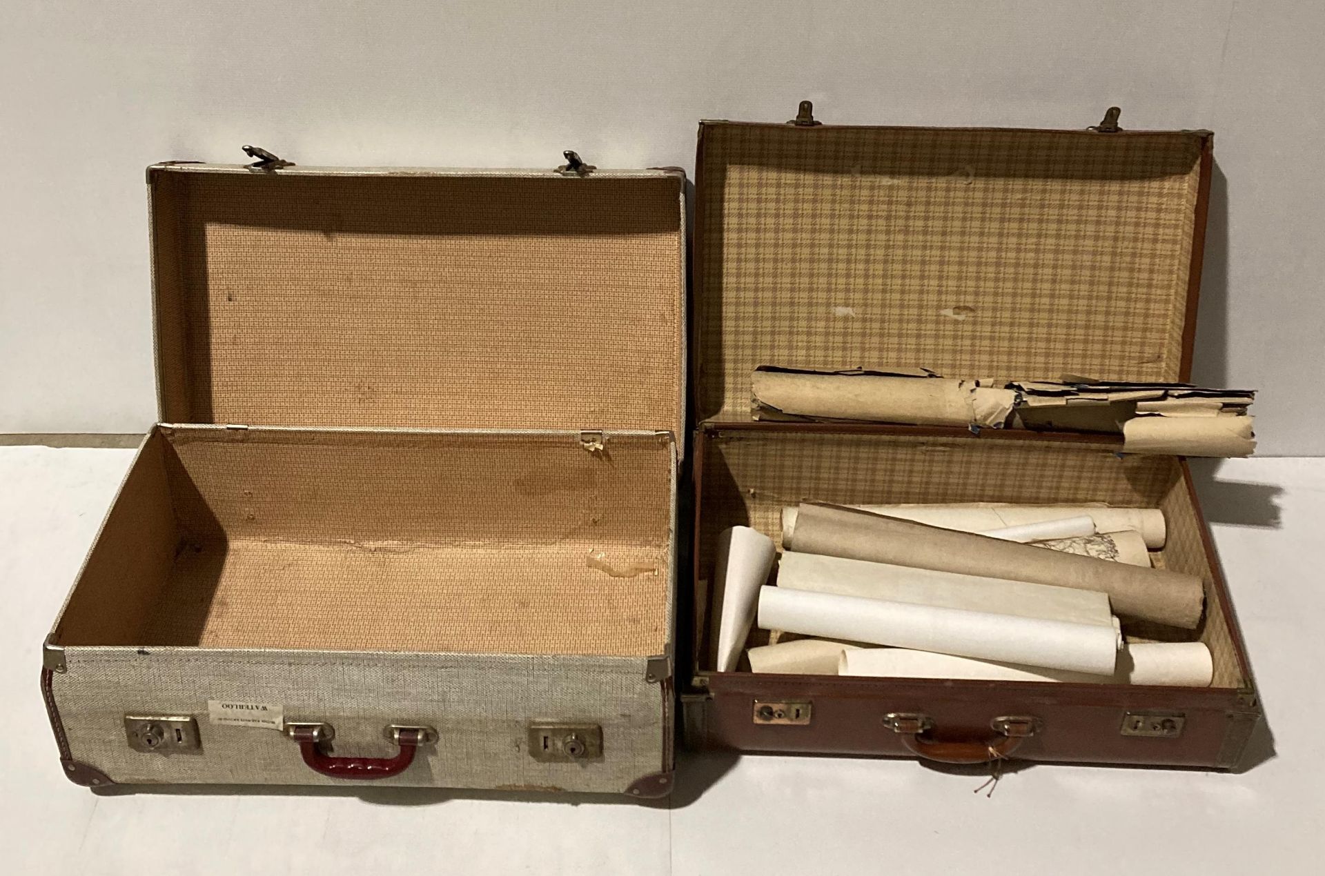 Two vintage suitcases in vinyl containing assorted map rolls of Yorkshire, West Riding, Barnsley, - Image 2 of 4