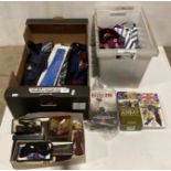 Contents to two boxes - approximately 90 assorted ties and ten assorted bow ties including sports,