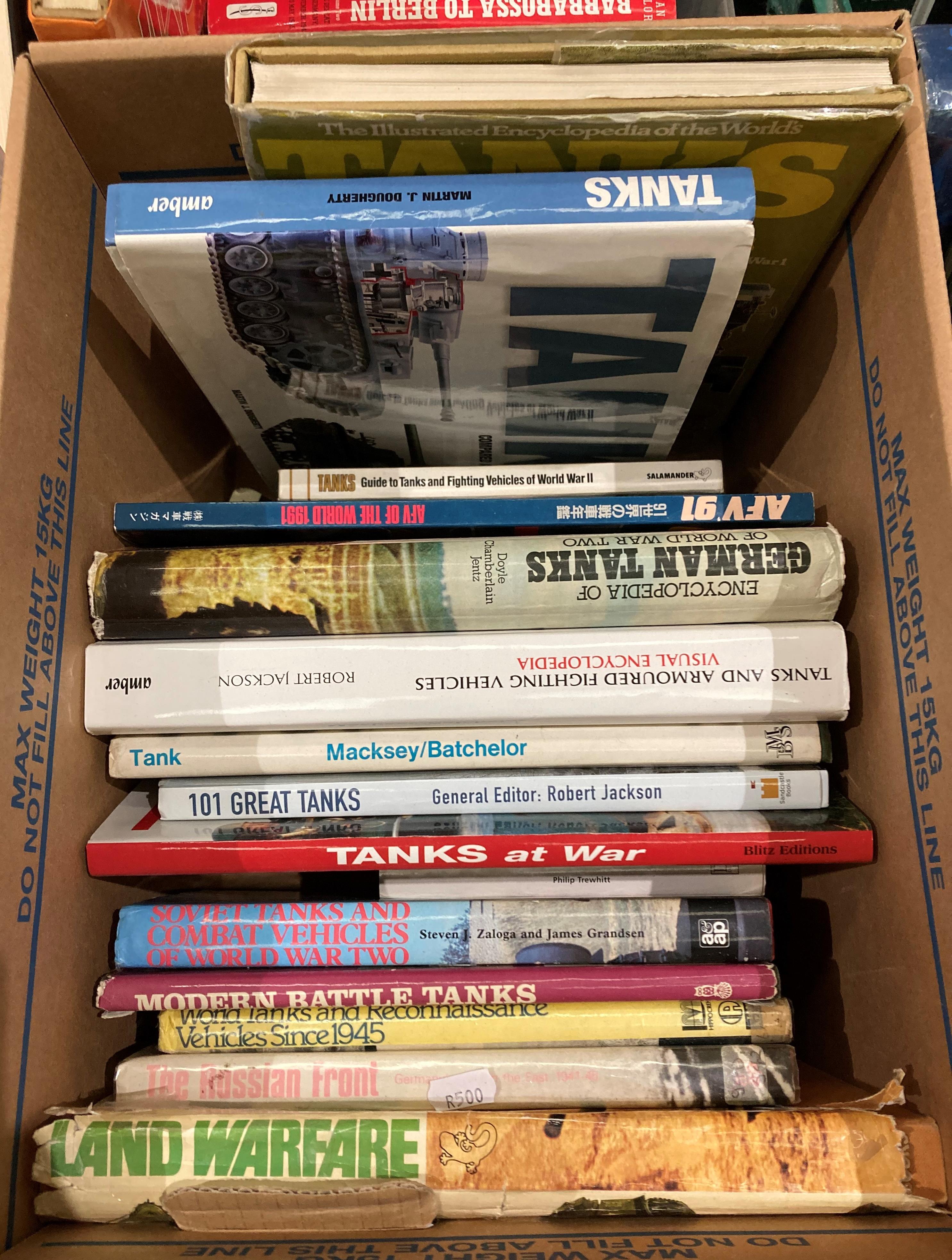 Contents to two boxes - approximately 35 assorted books on tanks, war machines, air warfare, - Image 2 of 3