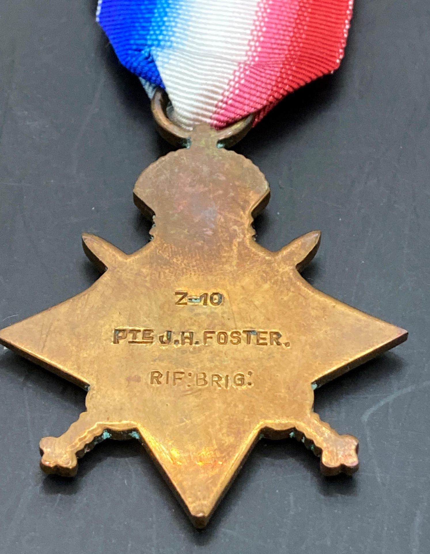 1914-1915 Star with ribbon to 2-10 Pte J H Foster Rif Brig killed in action 9/5/1915 from Barby, - Image 2 of 3