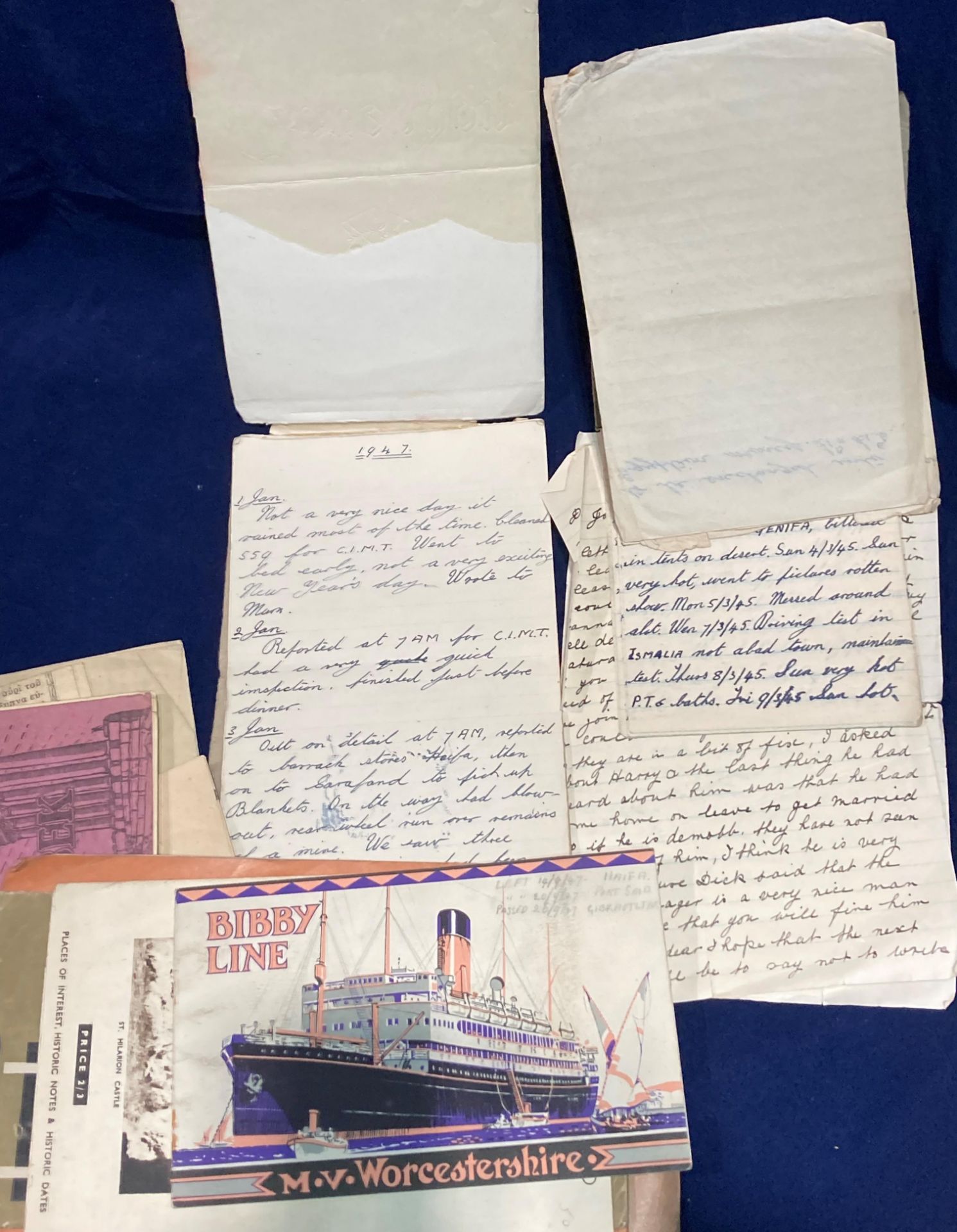 Maritime/Palestine (1945 to 1947) ephemera - handwritten diary notes: in three notebooks and loose - Bild 3 aus 4