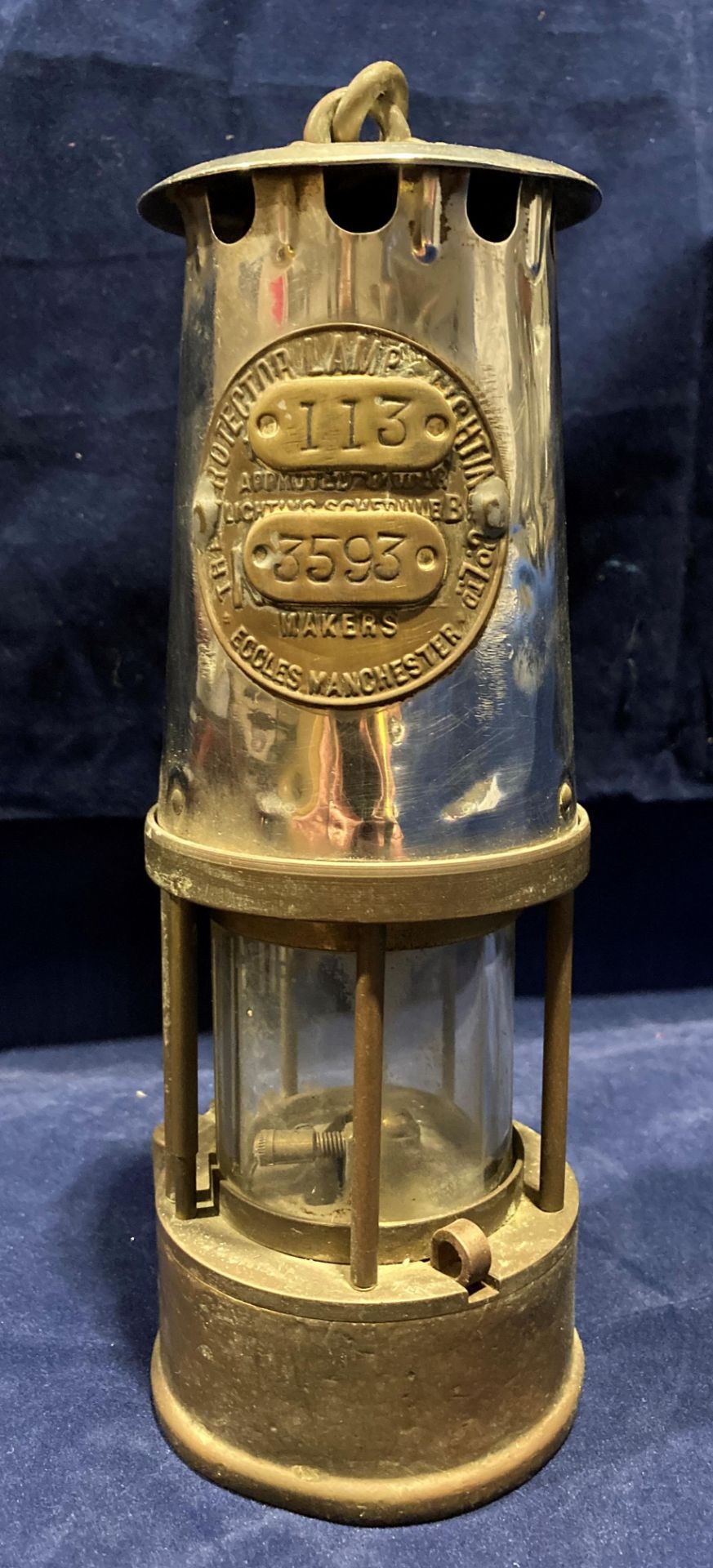 A brass and metal miner's lamp by The Protector Lamp and Lighting Co Ltd Eccles, Manchester,