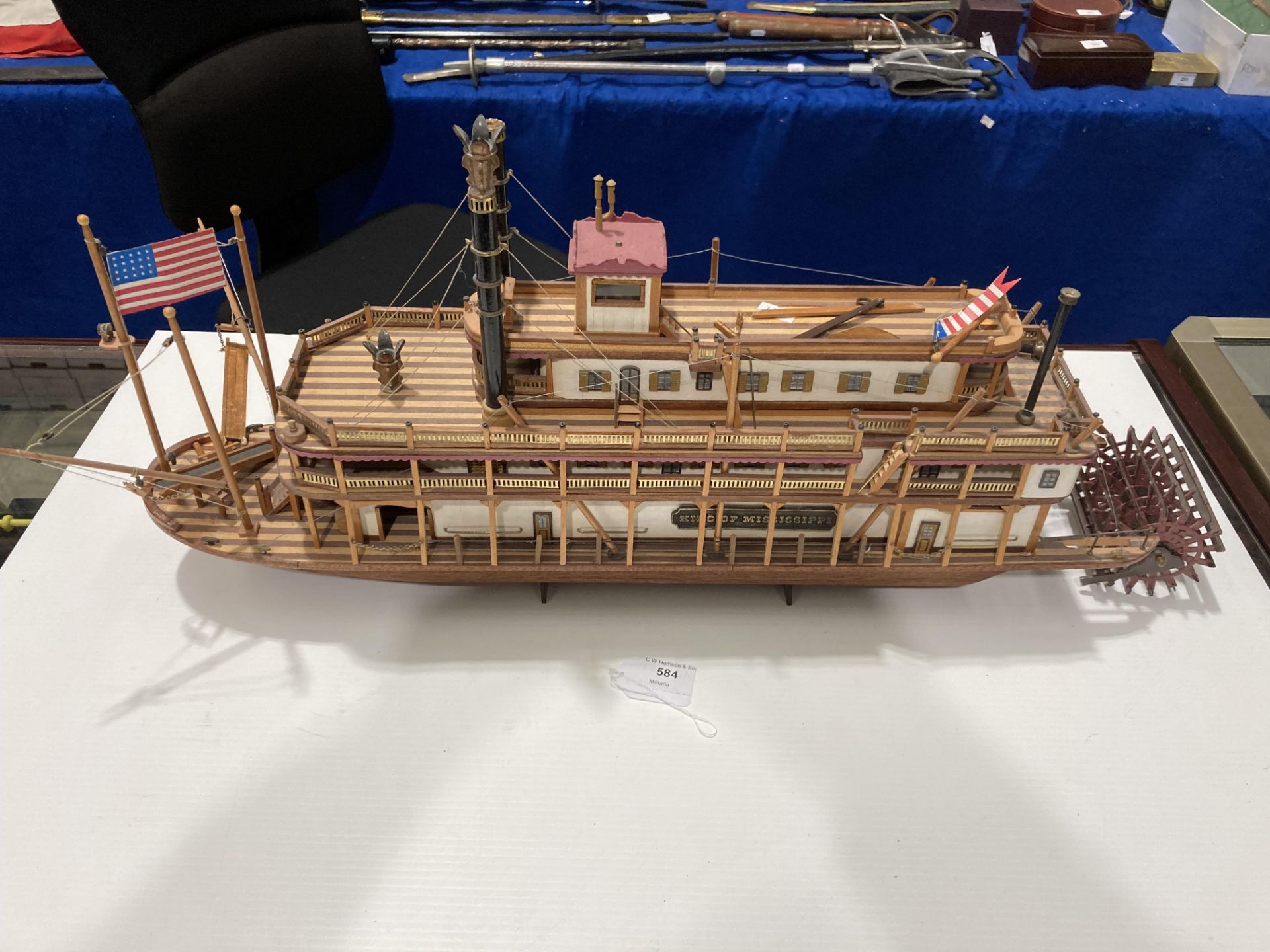 A match-stick and balsa wood model of the King of Mississippi - Mississippi steam boat -