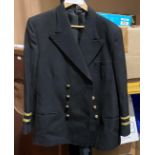 A blue double-breasted seaman's jacket by SM Bass Hull (no size shown),