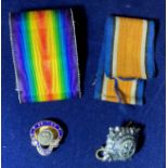 Two First World War ribbons - British War Medal and Victory Medal,