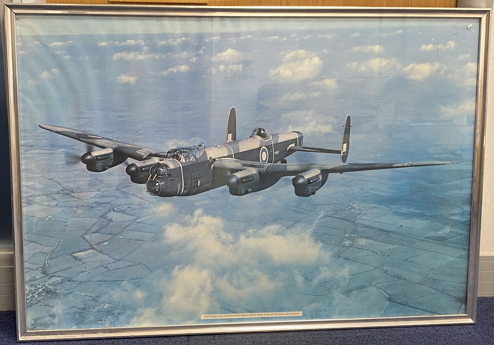 Large framed print of Lancaster MK 1 built at Castle Bromwich early 1945 with Merlin 24 engines,