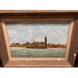 Foster oil on canvas 'HMS Foudroyant Anchored off Gosport' in ornate gilt frame (with damage)