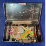 Contents to Bakelite box (damaged) - Second World War Defence Medal with ribbon,