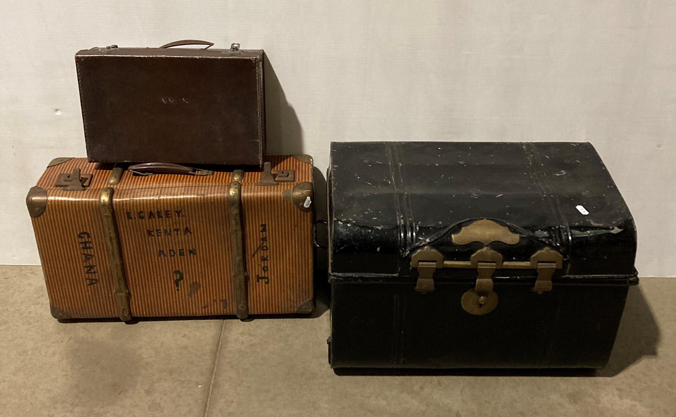 Vintage black metal storage trunk with brass locking clasp (55 x 37 x 38cm high),