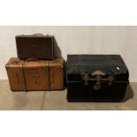 Vintage black metal storage trunk with brass locking clasp (55 x 37 x 38cm high),