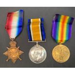 Three First World War medals - 1914-1915 Star, War Medal and Victory Medal to 2513 Pte GH Sirett,