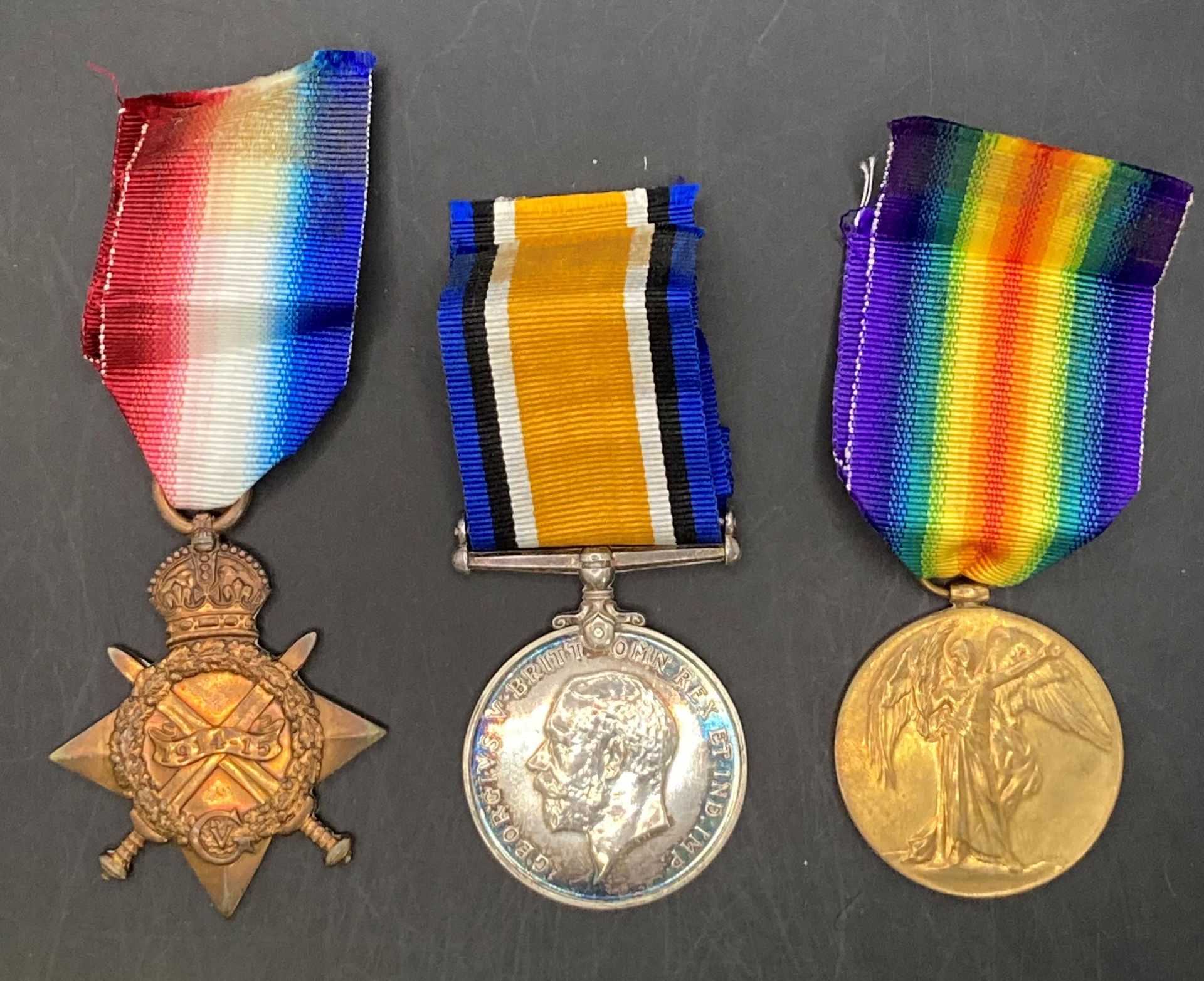 Three First World War medals - 1914-1915 Star, War Medal and Victory Medal to 2513 Pte GH Sirett,