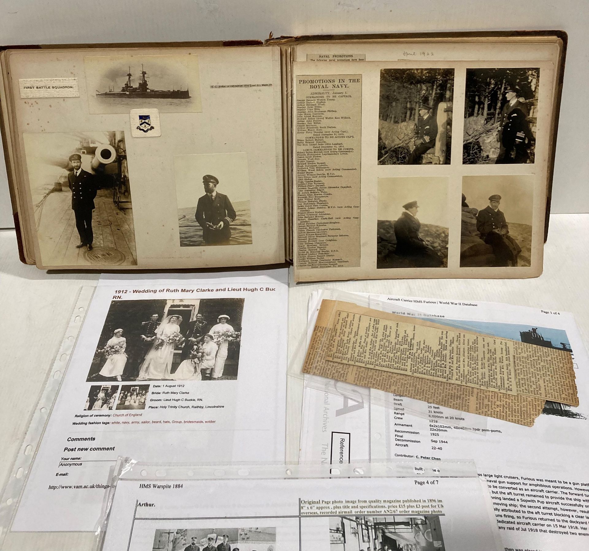 Photograph album and research relating to Rear Admiral Claude E. Buckle, Royal Navy. - Image 3 of 5