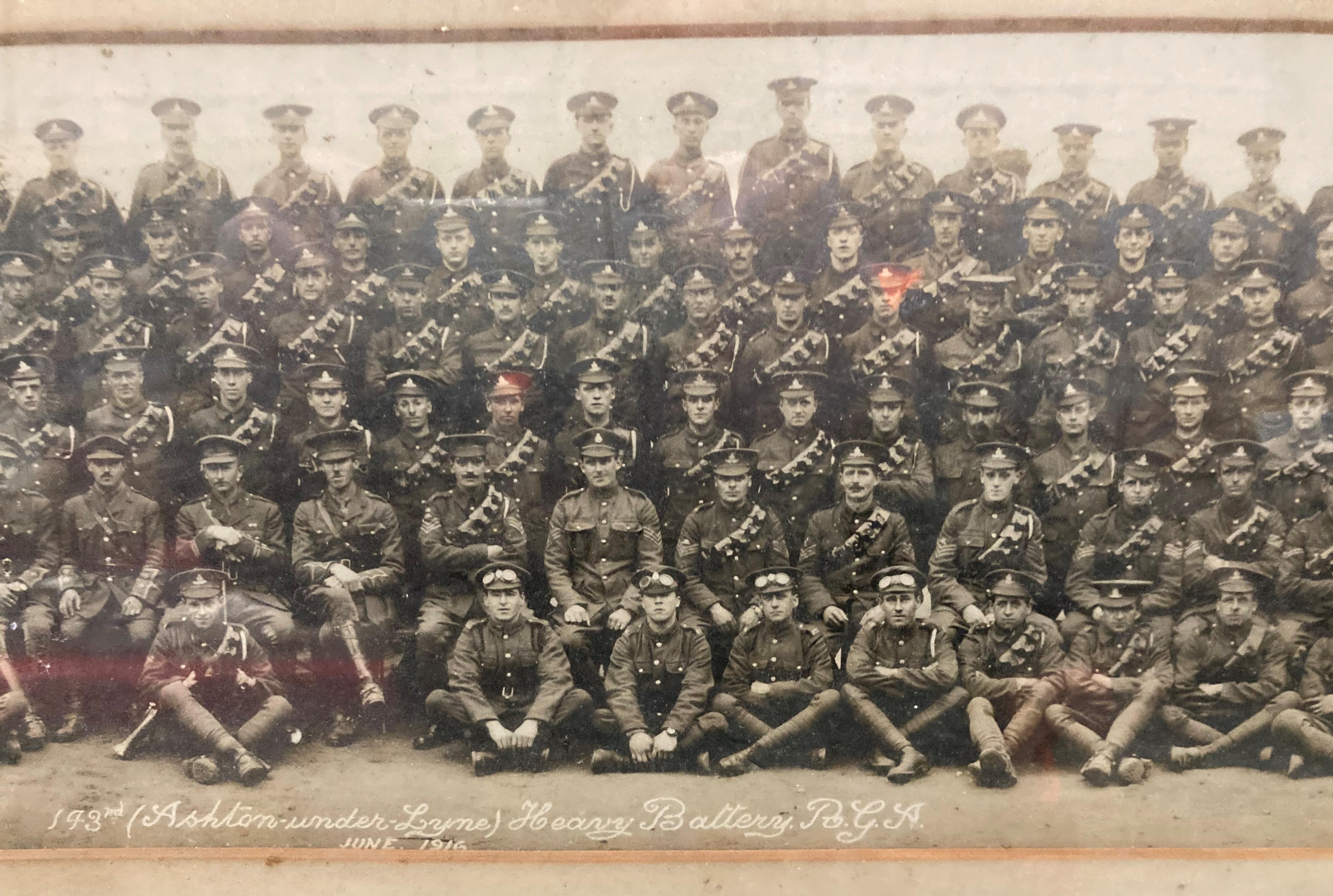 A framed First World War photograph of the 193rd (Ashton-under-Lyne) Heavy Battery RGA, - Image 2 of 4