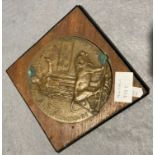 First World War memorial plaque to John Robert Wain mounted on a wood mount (Saleroom location: S2