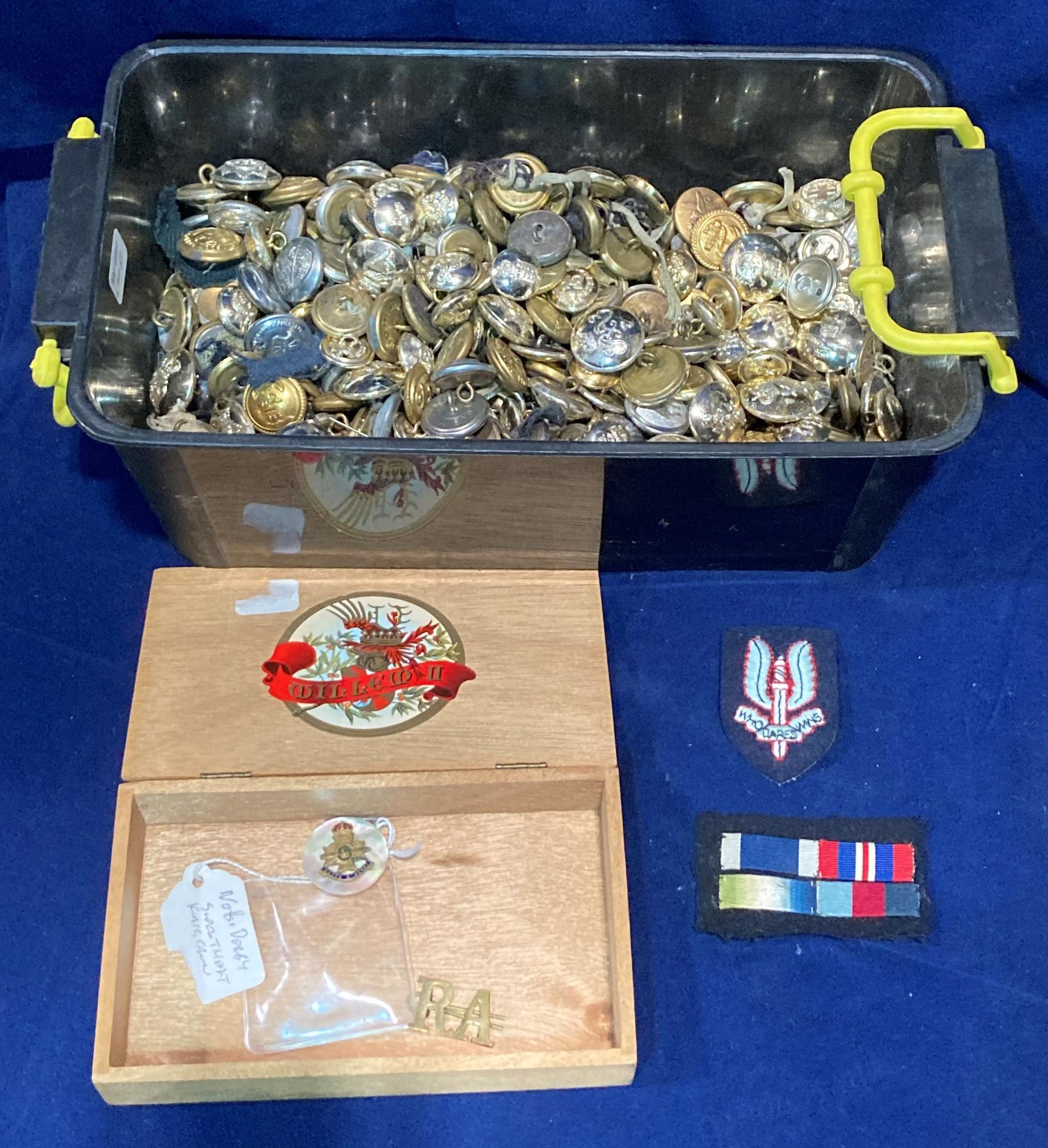 Contents to plastic tray - an extremely large quantity of Military and other buttons,
