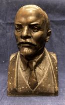 A metal bust of Lenin,