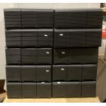 Ten black wood-finish 60-slot three-drawer CD storage units,