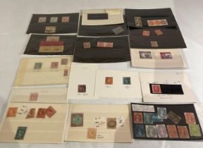 Contents to card box - mounted stamps including one penny South New Wales, Bahamas, 1903 Venezuela,