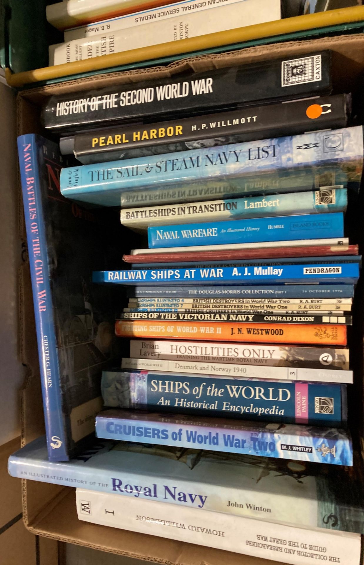 Contents to two boxes - 37 books mainly maritime and naval related including The London Stamp - Image 3 of 6