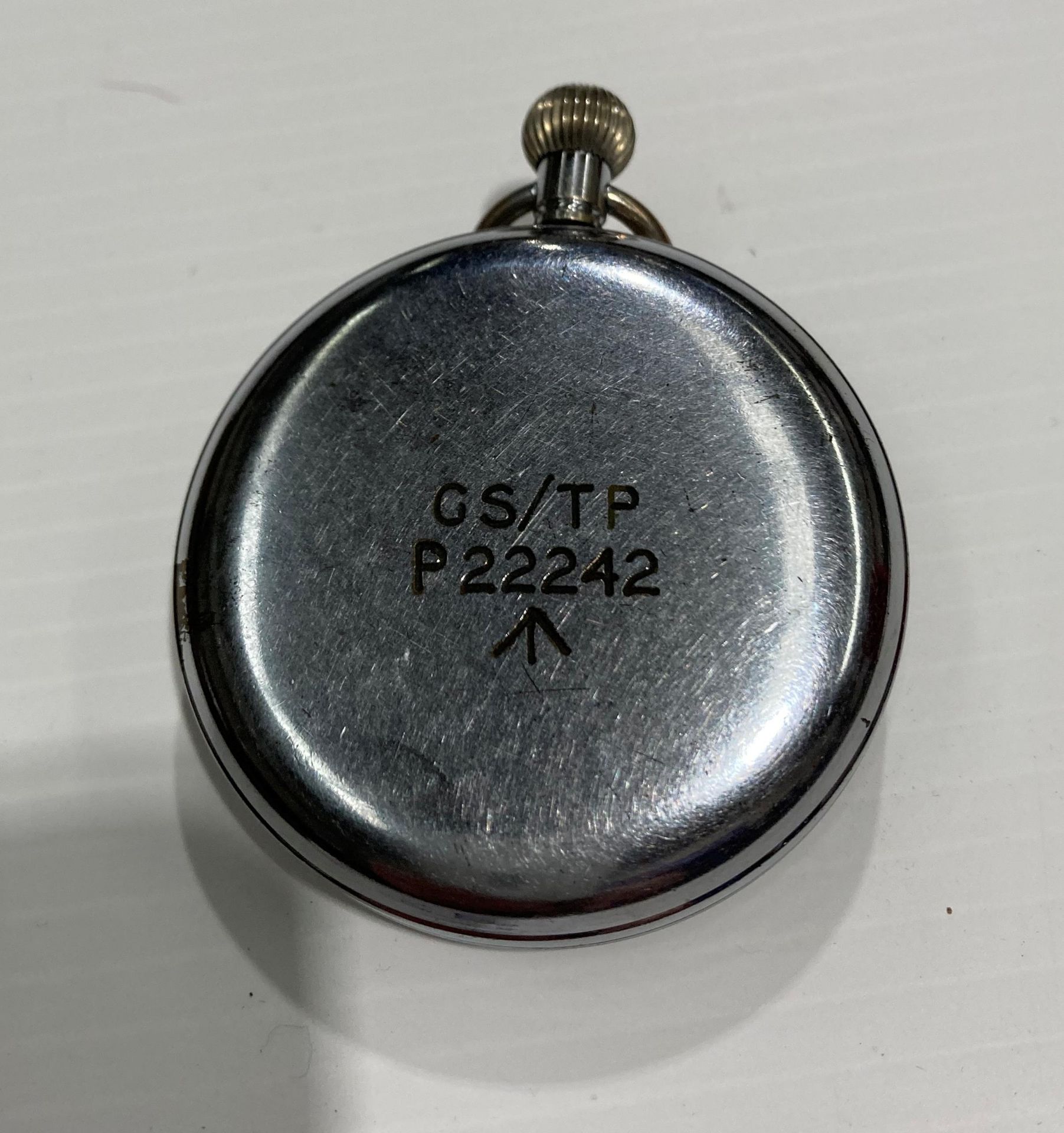 British WWII Military pocket watch by Helvetia Circa 1940 with stamp to back (G5/TP P22242) and - Image 2 of 4