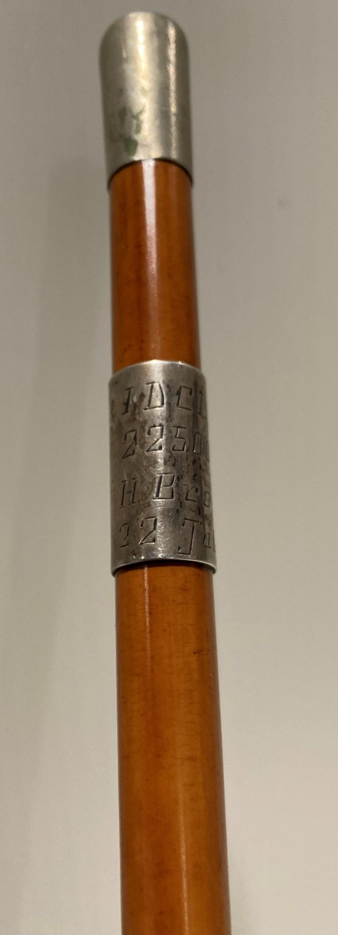 Light brown swagger military stick with silver collar and inscription of H.DCLI 22500 466 PTE H. - Image 2 of 3