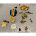 A First World War Victory medal with ribbon to 33841 Pte W E Barlow Cheshire Regt,