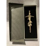 Solid silver hallmark sword with entwined thistle Scottish kilt pin (9.