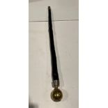 Black wooden walking stick with brass ball with a Bedfordshire 1.V.